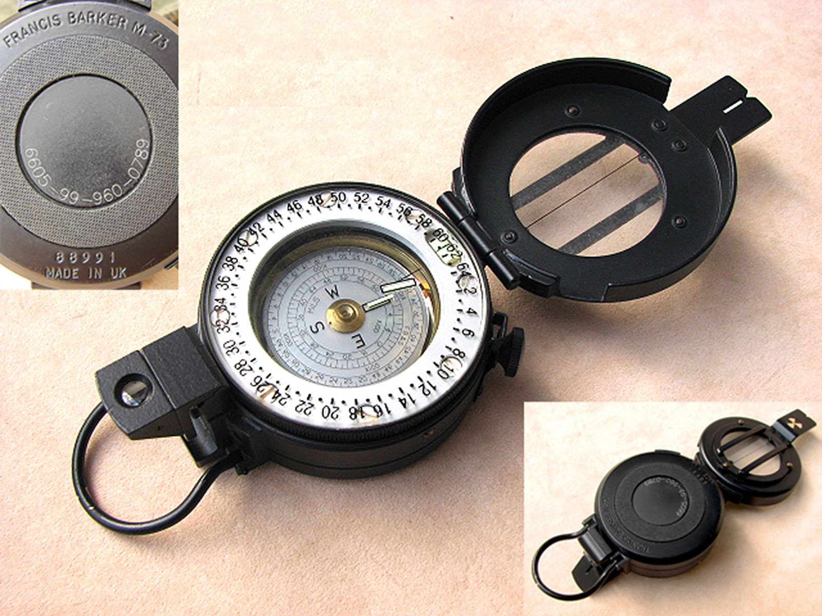 Francis Barker M-73 prismatic compass mils version with canvas pouch